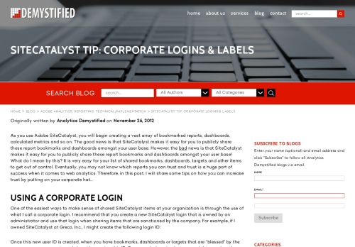 
                            11. SiteCatalyst Tip: Corporate Logins & Labels - Analytics Demystified
