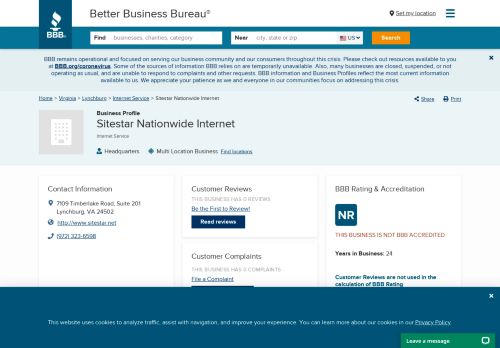 
                            11. Sitestar Nationwide Internet | Better Business Bureau® Profile