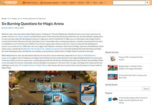 
                            7. Six Burning Questions for Magic Arena - MTGGoldfish