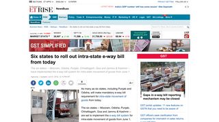 
                            6. Six states to roll out intra-state e-way bill from today - The Economic ...