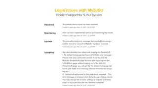 
                            12. SJSU System Status - Login issues with MySJSU