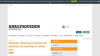 
                            11. Skanska: Skanskas styrelse har beslutat om återköp av aktier mm ...