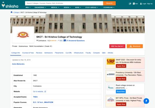 
                            13. SKCT - Sri Krishna College Of Technology, Coimbatore - Courses ...
