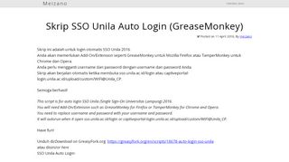 
                            7. Skrip SSO Unila Auto Login (GreaseMonkey) | Meizano A.M. Djausal