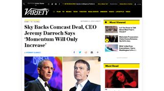 
                            12. Sky Backs Comcast Deal, CEO Darroch Says 'Momentum ...