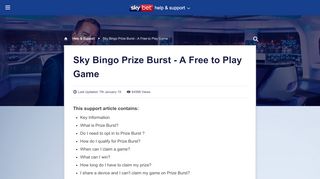 
                            8. Sky Bingo Prize Burst - A Free to Play Game - SKY BET support