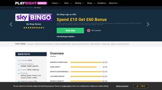 
                            2. Sky Bingo Review - Spend £10, Get a £60 Bonus | New Offer - Playright