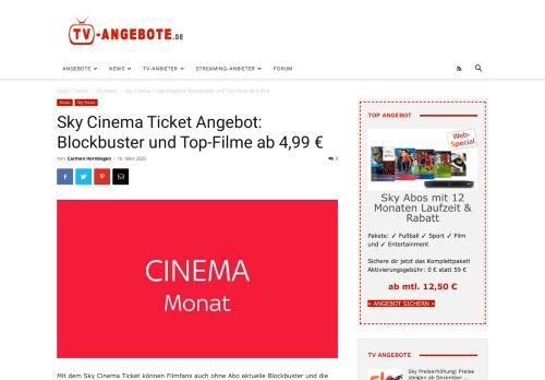 
                            7. Sky Cinema Ticket: Aktuelle Blockbuster und Top-Filme ab 9,99 €