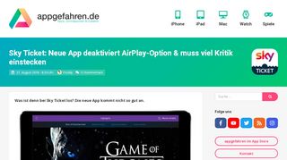 
                            7. Sky Ticket entfernt AirPlay für Apple TV 3 und älter - Appgefahren