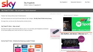 
                            12. Sky Ticket TV Stick - GRATIS zum Sky Ticket ab 19,99€ auf jedem Gerät!