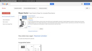 
                            9. Skype Hacks: Tips & Tools for Cheap, Fun, Innovative Phone Service - Google Books-Ergebnisseite