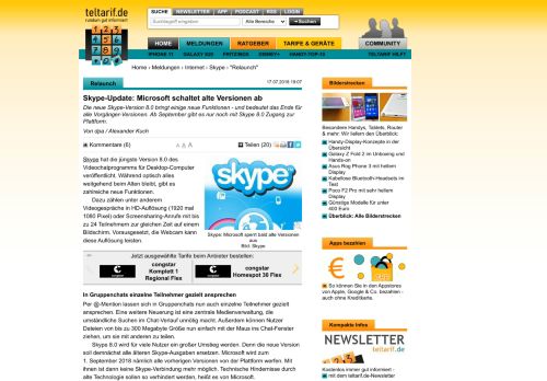 
                            6. Skype-Update: Microsoft schaltet alte Versionen ab - teltarif.de News