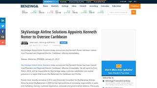 
                            5. SkyVantage Airline Solutions Appoints Kenneth Romer to ... - Benzinga