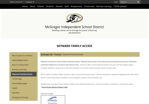 
                            10. Skyward Family Access - McGregor ISD