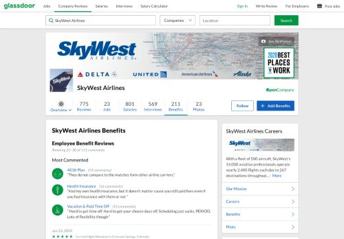 
                            8. SkyWest Airlines Employee Benefits and Perks | Glassdoor