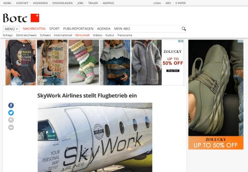 
                            12. SkyWork Airlines stellt Flugbetrieb ein | Wirtschaft | Bote der Urschweiz