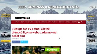 
                            11. Sledujte O2 TV Fotbal včetně přenosů ligy na webu zadarmo - Cnews.cz