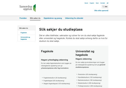 
                            3. Slik søkjer du studieplass - Samordna opptak