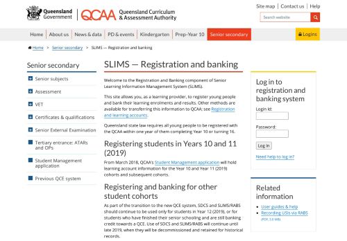 
                            5. SLIMS — Registration and banking | Queensland Curriculum and ...