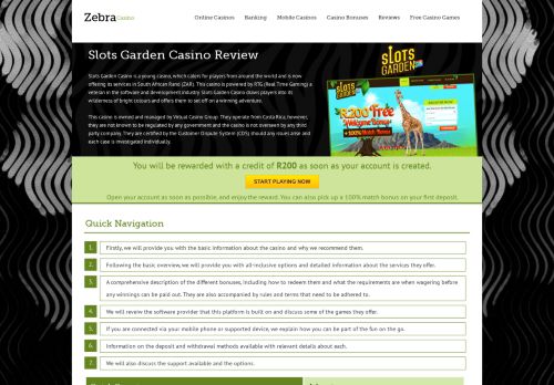 
                            8. Slots Garden Casino Review | R200 No Deposit Bonus - Zebra Casino
