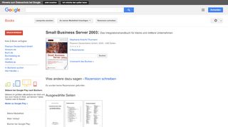 
                            9. Small Business Server 2003: Das Integrationshandbuch für kleine ... - Google Books-Ergebnisseite