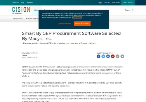 
                            7. Smart By GEP Procurement Software Selected By Macy's, Inc.