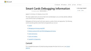 
                            1. Smart Cards Debugging Information (Windows 10) | Microsoft Docs