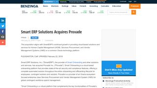 
                            11. Smart ERP Solutions Acquires Provade | Benzinga