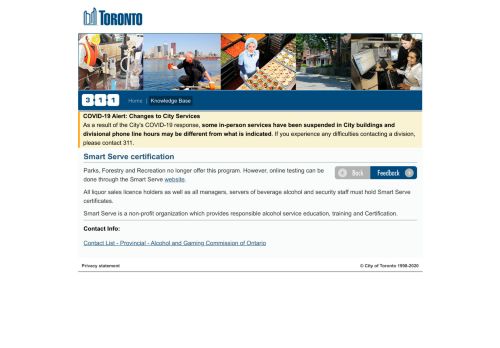 
                            8. Smart Serve certification - City of Toronto