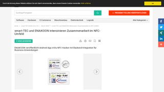 
                            9. smart-TEC und ENAiKOON intensivieren Zusammenarbeit im NFC ...