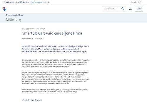 
                            9. SmartLife Care wird eine eigene Firma | Swisscom