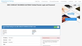 
                            11. SMC COMCAST BUSINESS GATEWAY Default Router Login and ...
