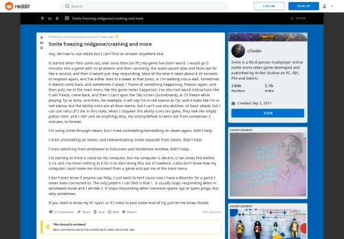 
                            2. Smite freezing midgame/crashing and more : Smite - Reddit