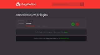 
                            5. smoothstreams.tv passwords - BugMeNot