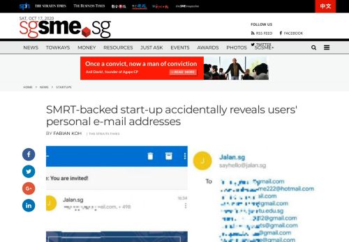 
                            10. SMRT-backed start-up accidentally reveals users' e-mail ... - SGSME.SG