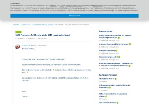 
                            12. SMS Flatrate --> wie viele SMS maximal erlaubt | O₂ Community