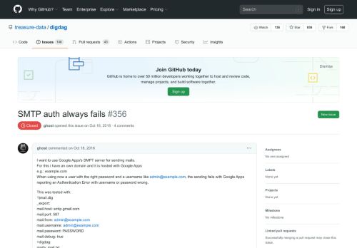 
                            3. SMTP auth always fails · Issue #356 · treasure-data/digdag · GitHub