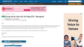 
                            11. Smtp Server ohne SSL für HWg STE Messgerät - Administrator