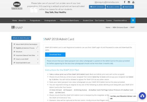
                            11. SNAP 2018 Admit card is out! - IMS