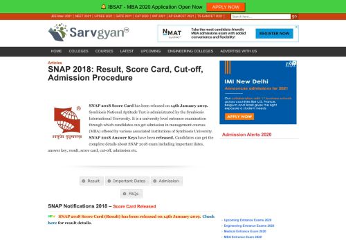 
                            12. SNAP 2018: Result, Score Card, Cut-off, Admission Procedure