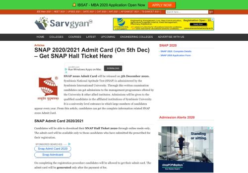 
                            10. SNAP 2018/2019 Admit Card, Hall Ticket (Released) - Get Admit Card ...
