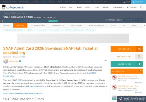 
                            8. SNAP Admit Card 2018: Download SNAP Hall Ticket @snaptest.org