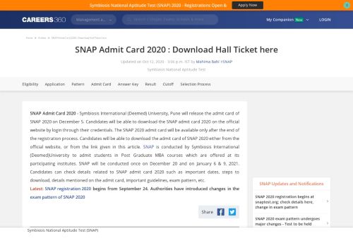 
                            2. SNAP Admit Card 2018/ Hall Ticket (Available) - Download here