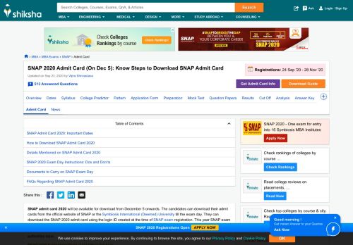 
                            7. SNAP Admit Card 2018 (Released) - Download Now @ snaptest.org