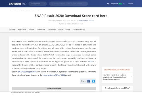 
                            3. SNAP Result 2018 (Declared) - Check SNAP 2018 Score Card Here