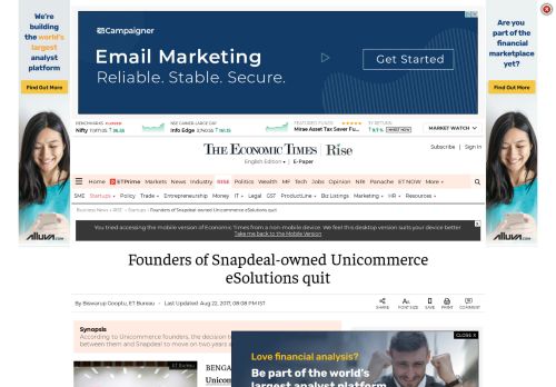 
                            13. Snapdeal: Founders of Snapdeal-owned Unicommerce eSolutions quit