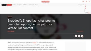 
                            10. Snapdeal's Shopo launches peer to peer chat option, begins pilot for ...