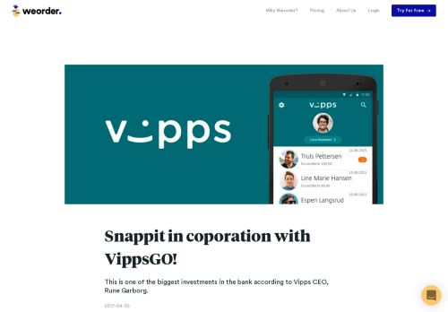 
                            10. Snappit in coporation with VippsGO! - Weorder