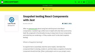
                            12. Snapshot testing React Components with Jest – Hacker Noon