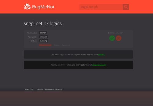 
                            4. sngpl.net.pk passwords - BugMeNot
